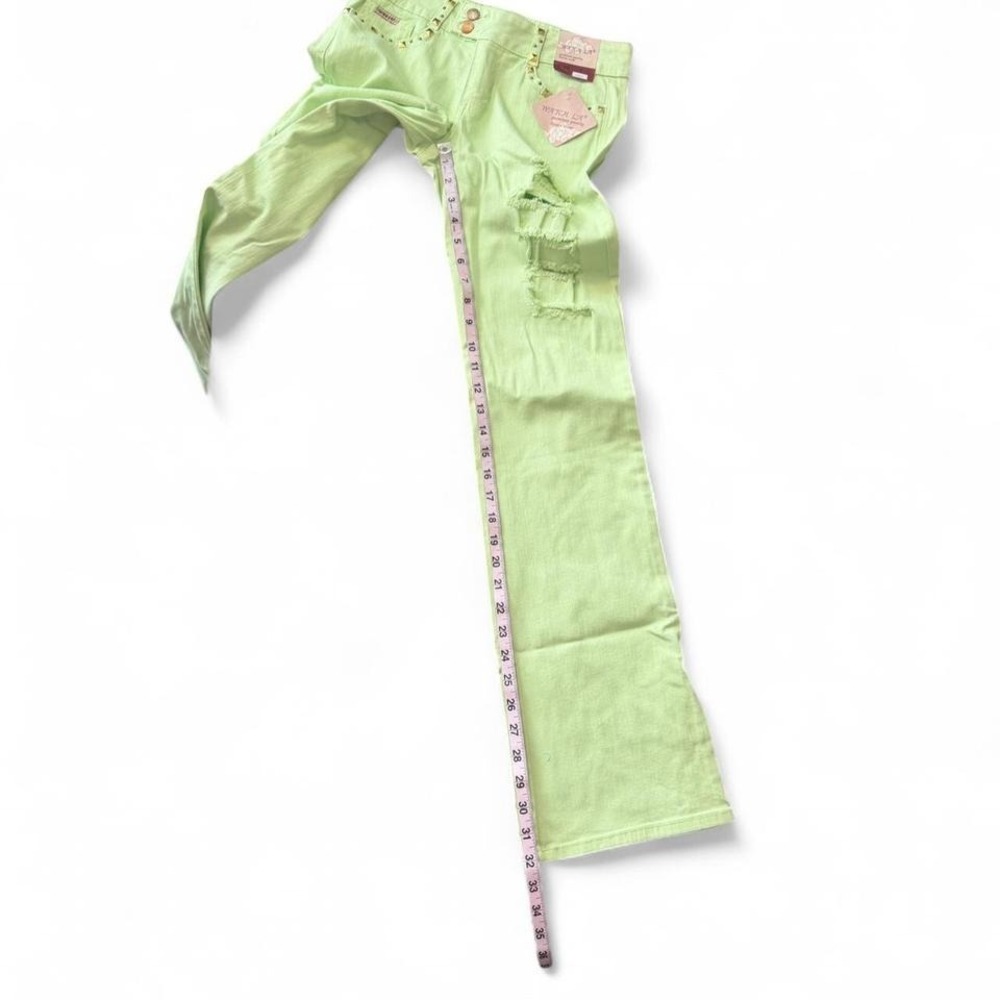 Y2K Neon Geeen Low Rise Studded Ripped Flare Jeans - Picture 8 of 8